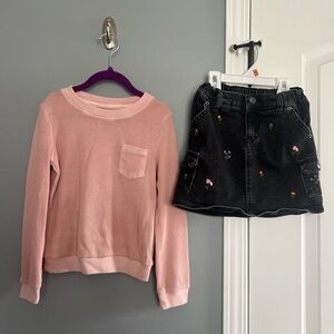 Cat & Jack Light Pink Waffle Knit Top & Denim Skirt
